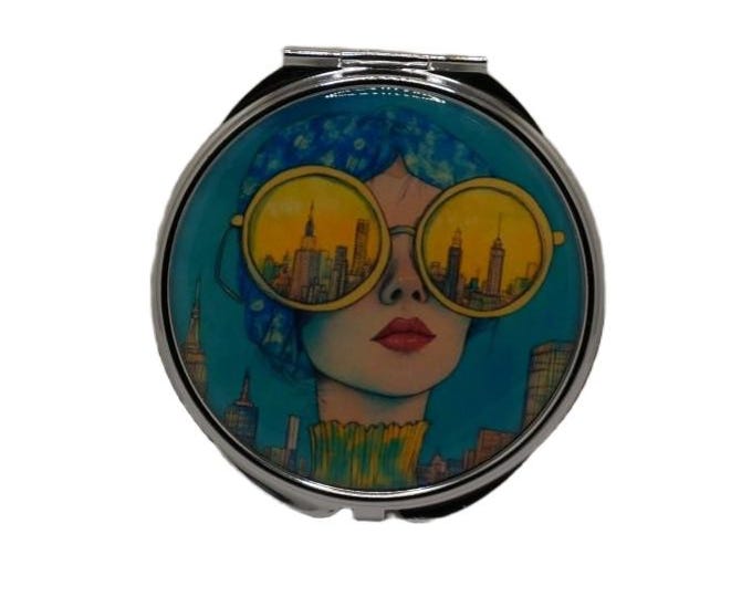 Surrealism Art, Face Large Pill Box, Mirror, Medicine Case, Pill Case, Silver Pill Box, Three Sectioned Pill Box