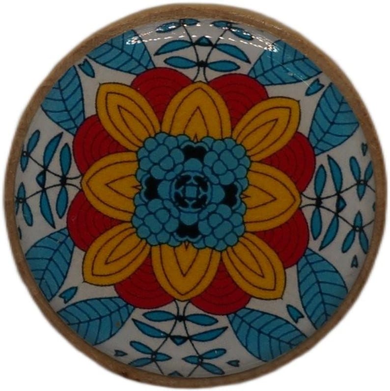 Pattern Drawer Knobs, Blue, Red, Yellow, Cabinet Handles, Furniture Drawer Knobs, Round Wooden Drawer Knobs, Drawer Handles, Cabinet Pulls image 3