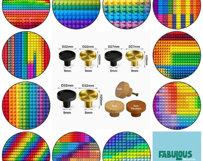 Rainbow Building Block Drawer Knobs: Wooden Cabinet Pulls 3cm, 4cm, 5cm