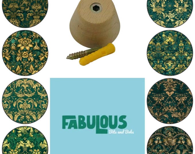 Green and Gold Damask  Wall Hooks,  Wall Art