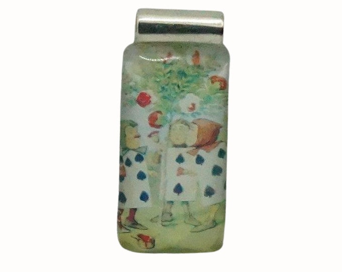 Rectangle Glass Tile Pendant with Tube Bail Necklace Pendant Alice in Wonderland Cards