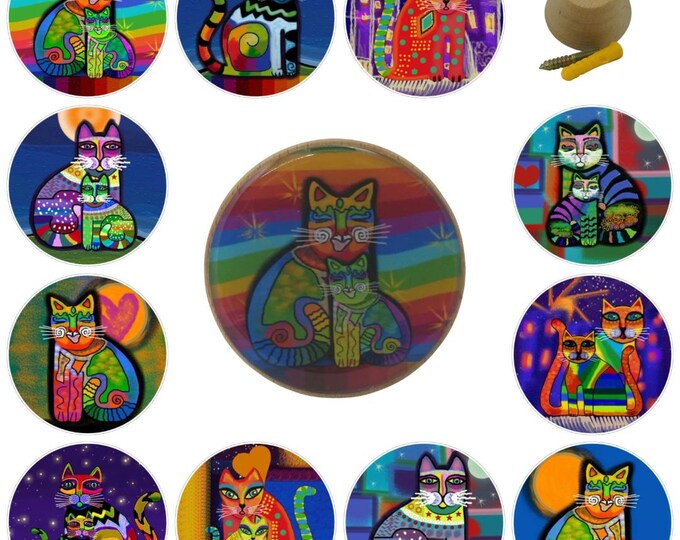 Funky Cats, Colorful Funky Cats, Wall Hook, Coat Hook, Wall Art, Handcrafted Wall Hanger
