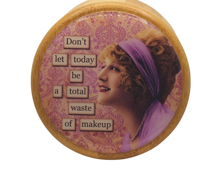 Bamboo Jewellery Box: Round Trinket Keepsake Box with Resin Art, Sassy Women