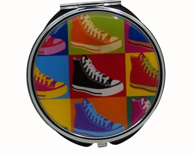 Pop Art, Runners, Sneakers,  Large Pill Box, Mirror, Medicine Case, Pill Case, Silver Pill Box, Three Sectioned Pill Box