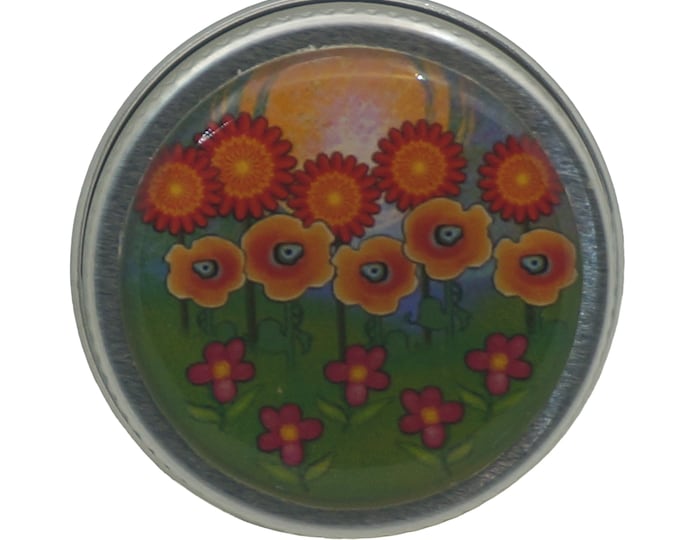 Floral Trinket Tin, Handmade Pill Box, Colorful Flowers (3.9 x 1.8cm)