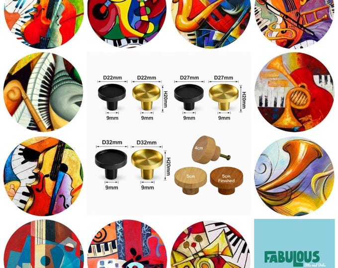Music Drawer Knobs: Metal & Glass Cabinet Pulls, 3.0cm, 4cm, 5cm