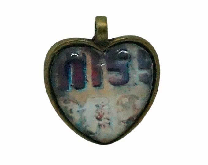 Heart Shaped Bronze Plated Pendant Distressed Look MISS