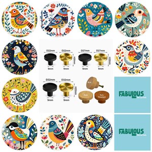 Scandinavian Folk Art Birds Drawer Knobs: Wooden Cabinet Pulls, Brass Knobs