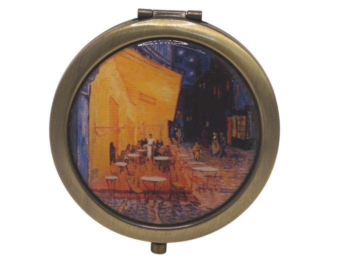 Vincent van Gogh, Cafe Terrace, Art, Compact Mirror, Purse Mirror, Pocket Mirror, Handbag Mirror