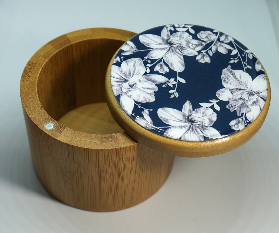 Redondo bambú de madera caja de almacenamiento caja de joyería | Etsy