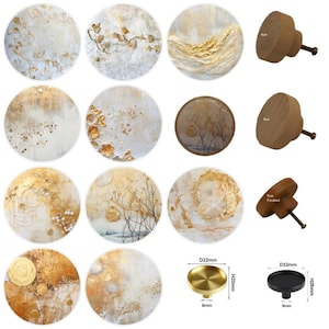 Pomos redondos de madera para cajón, detalles dorados, tiradores de 5 cm para gabinete, pomos de latón