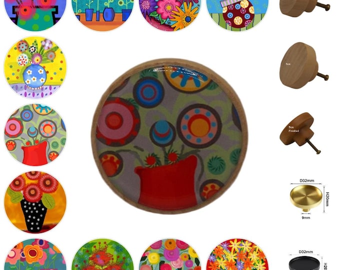 Funky Flowers, Colorful Flowers, Cabinet Handles, Furniture Drawer Knobs, Round Wooden Drawer Knobs, Drawer Handles, Cabinet Pulls