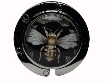 Purse Hook, Bag Holder, Table Top Bag Hanger, Bag Hanger, Purse Hanger, Bee, Honey Bee, Gold, Black, White