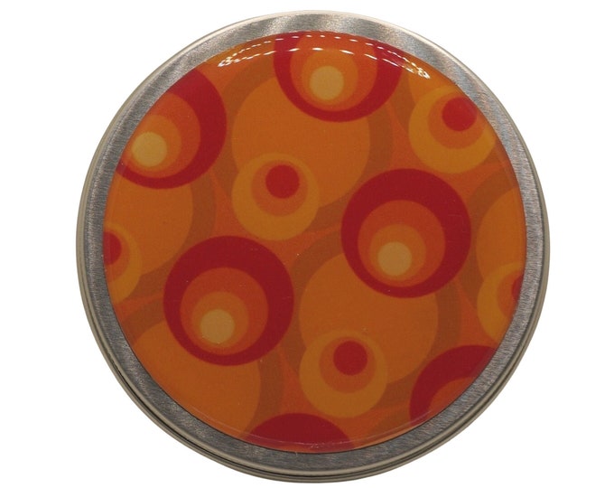 Hand Decorated Tin: Retro Circles Design, Keepsake Pill Box