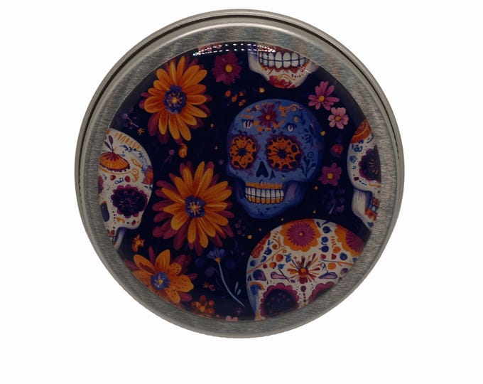 50ml Tin, Gothic, Skulls, Sugar Skulls, Round Storage Tin, Trinkets,  Pill Box, Mint Box, Candy Storage Tin