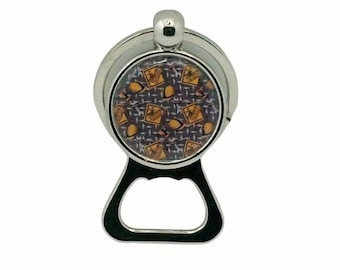 Hand Decorated  Keyring Bottle Opener Key Ring Patterned Construction Site Workmen Hard Hats