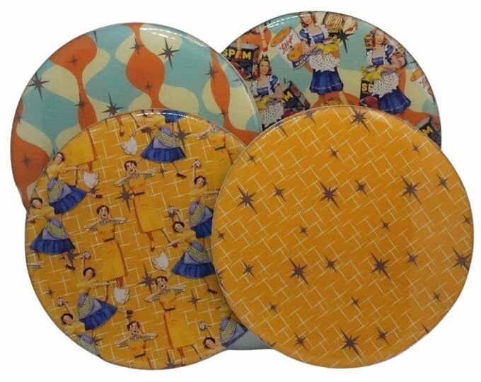 Set of Four Coasters Wine Coasters Drink Coasters Coffee Coasters Retro House Wives Kitchen