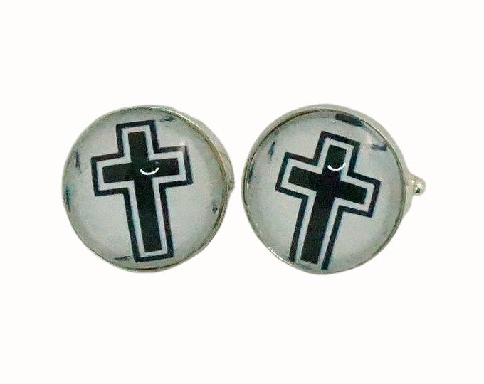 Stainless Steel Cufflinks Accessories 1.8cm Glass Cross