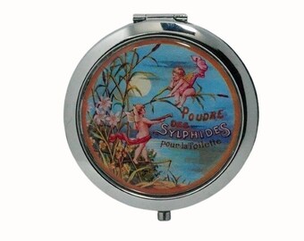 Compact Mirror Purse Mirror Pocket Mirror Handbag Mirror Poudre Des Sylphides Pour La Toilette Bridesmaids Gift Platinum Bronze