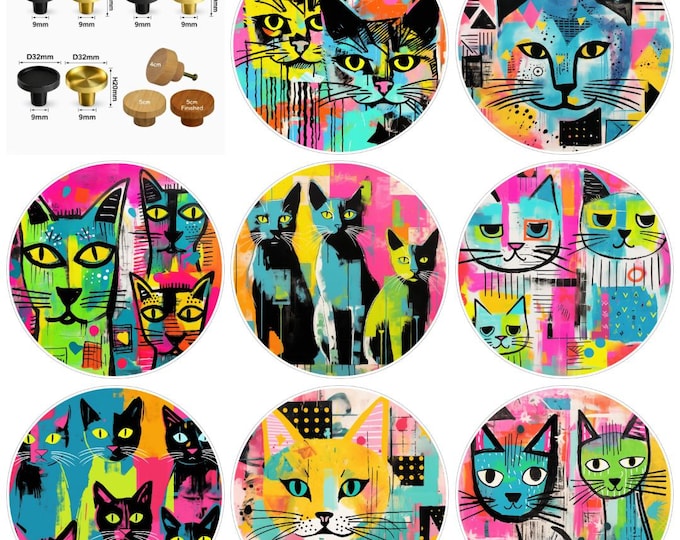 Colorful Cats, Cabinet Handles, Furniture Drawer Knobs, Round Wooden Drawer Knobs, Drawer Handles