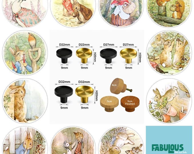 Beatrix Potter Wooden Drawer Knobs, Resin Finish, Nursery Decor