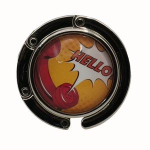 Purse Hook Bag Holder Table Top Bag Hanger, Pop Art, Hello, Red Telephone