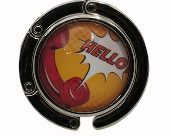 Purse Hook Bag Holder Table Top Bag Hanger, Pop Art, Hello, Red Telephone