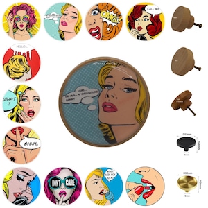 Pop Art Drawer Knobs - Comic Book Style Cabinet Handles - Retro Decor
