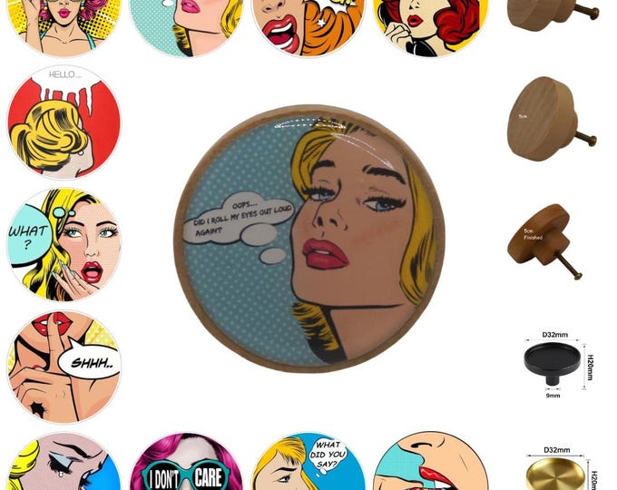 Pop Art Drawer Knobs - Comic Book Style Cabinet Handles - Retro Decor