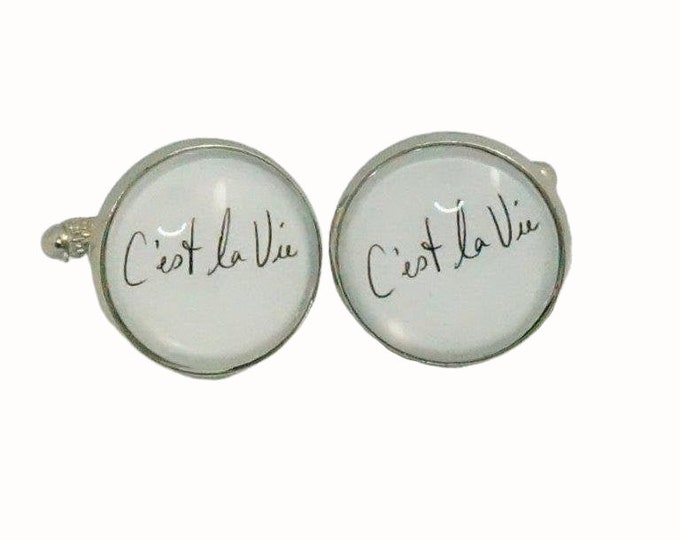 Platinum Plated Cufflinks Accessories 18mm Glass C'est La Vie That's Life
