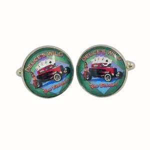 Gemelos chapados en platino Accesorios 18mm Glass Deuces Wild Playing Cards Hotrod