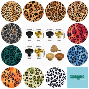 Tiradores de madera con estampado de leopardo para cajones, tiradores de latón para armarios.