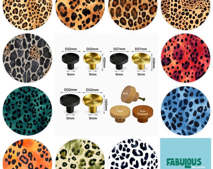 Leopard Skin Wooden Drawer Knobs, Brass Cabinet Handles