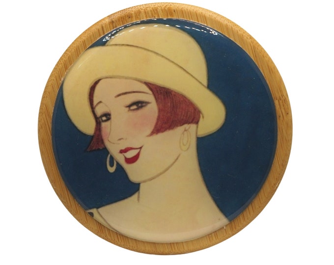 Art Deco Fashion, Vintage Magazine, Round Bamboo Box, Wooden Storage Box, Jewellery Box, Keepsakes Box, Trinket Box, Watch Box, Salt Box