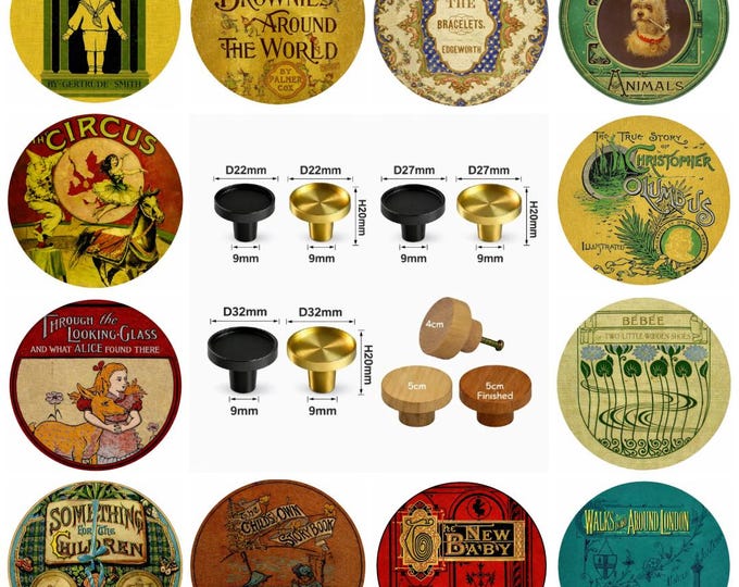 Book Illustrations, Book Covers, Wooden Drawer Knobs, Cabinet Pulls, Furniture Hardware, Brass Knobs