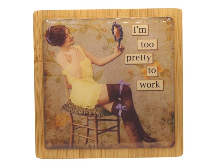 Square Bamboo Storage Box Jewellery Box Keepsakes Box Trinket Box Watch Box Sassy Women Humor I'm too pretty to work