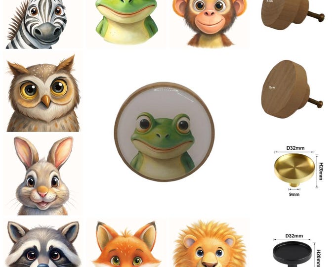Jungle Animal Drawer Knobs: Nursery Decor, Wooden Cabinet Pulls 5cm Furniture Knobs Brass Knobs