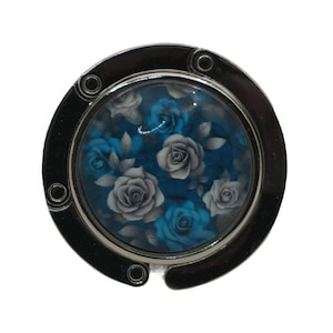 Floral, Flowers, Roses, Blue, White, Purse Holder, Purse Hook, Bag Holder, Table Top Bag Hanger