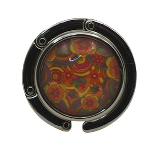 Floral, Retro, Orange, Yellow, Green, Purse Holder, Purse Hook, Bag Holder, Table Top Bag Hanger