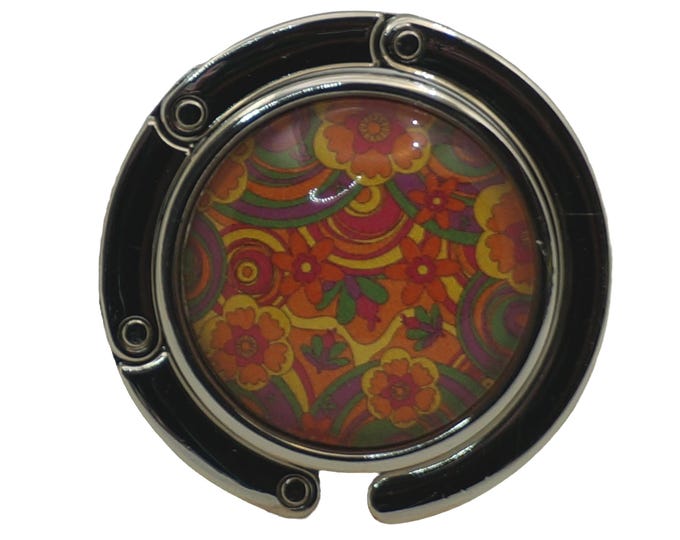 Floral, Retro, Orange, Yellow, Green, Purse Holder, Purse Hook, Bag Holder, Table Top Bag Hanger