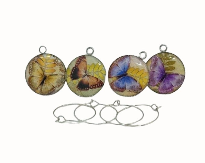 Butterfly Wine Charms, Set of 4, Handmade Drink Markers