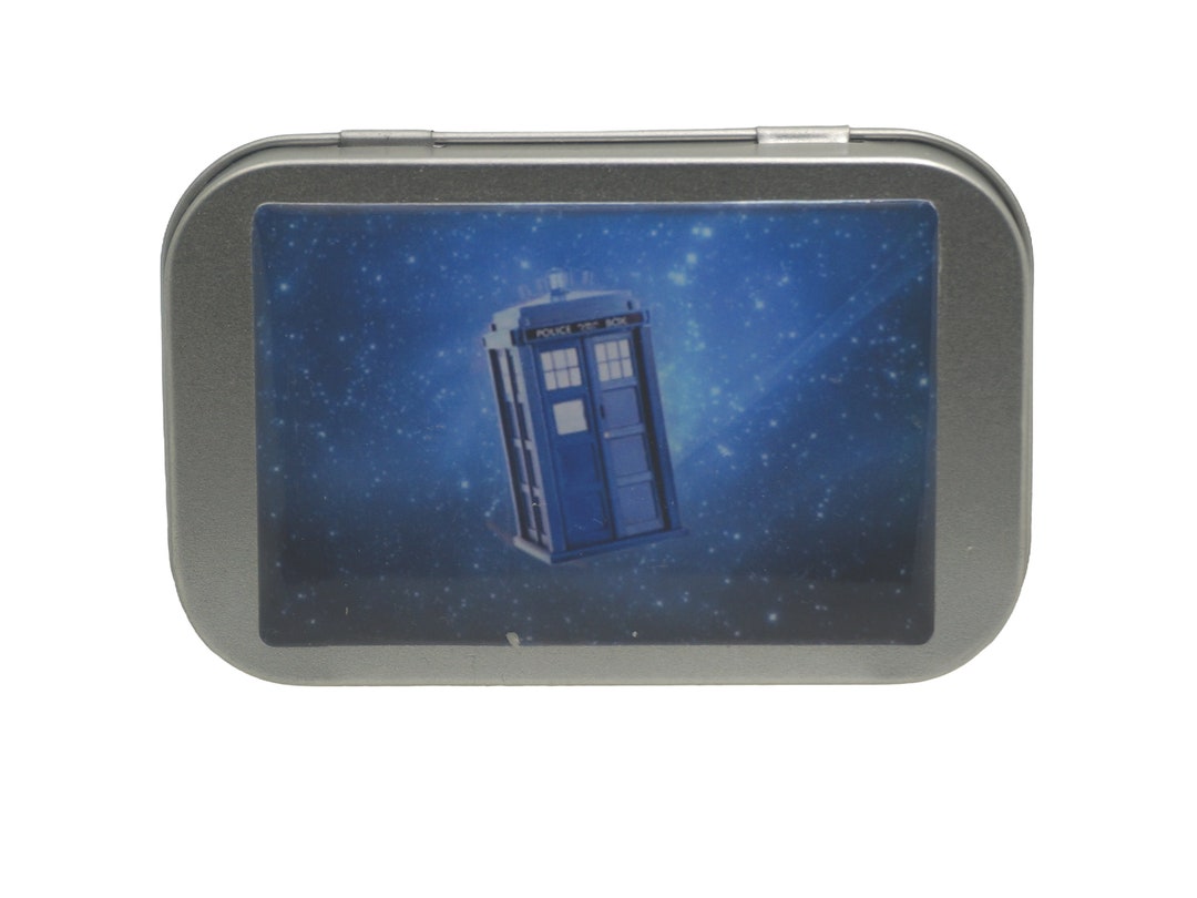 Flight of the Tardis, Dr Who, Rectangle Hinged Tin, Pill Box, Jewellery,  Mints, Survival Tin, Tobacco Tin, Gift, Sewing