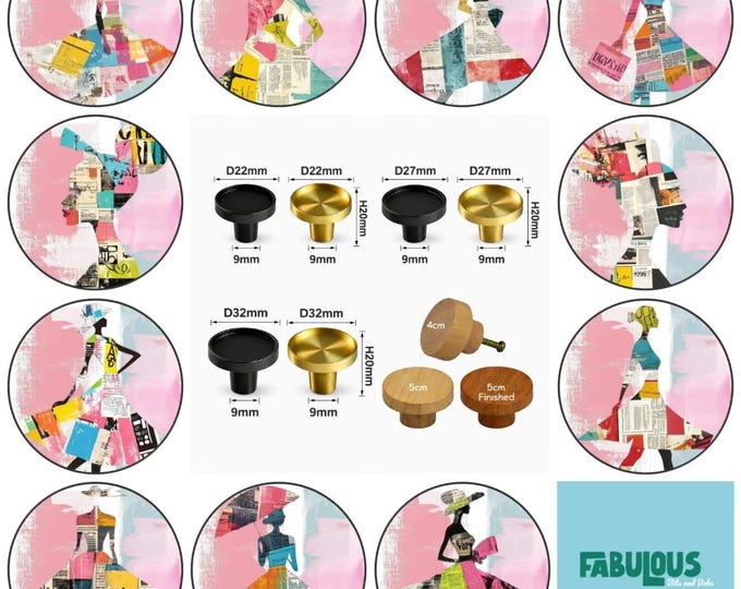 Fashion Silhouette Drawer Knobs: Pink & Blue Wooden Cabinet Pulls Round Furniture Handles
