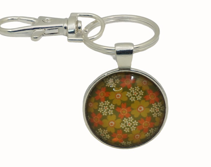 Retro, Floral,  Bag Charm, Keyring, Keyring Charm