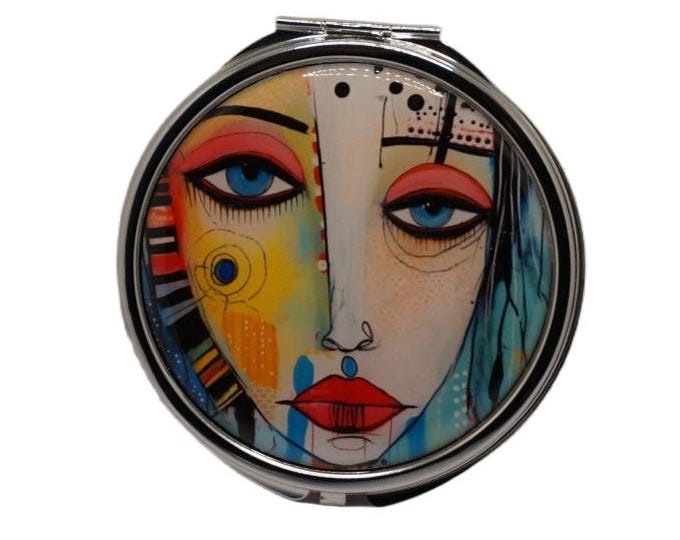 Abstract Face Art Extra Large Pill Box, 7 Day Pill Box, Mirror, Pill Box, Medicine Case, Trinket Box, Pill Case, Mint Box, Earring Box
