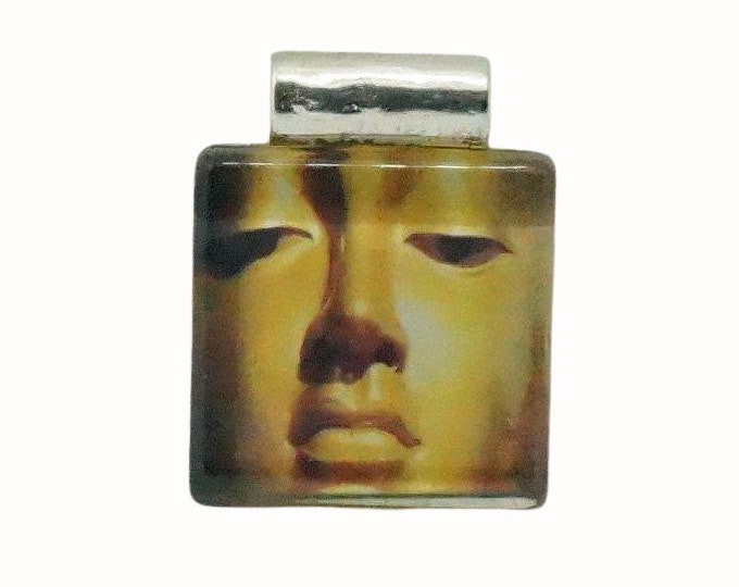 Flat Square Glass Tile Pendant with Tube Bail Buddha Gold Buddha