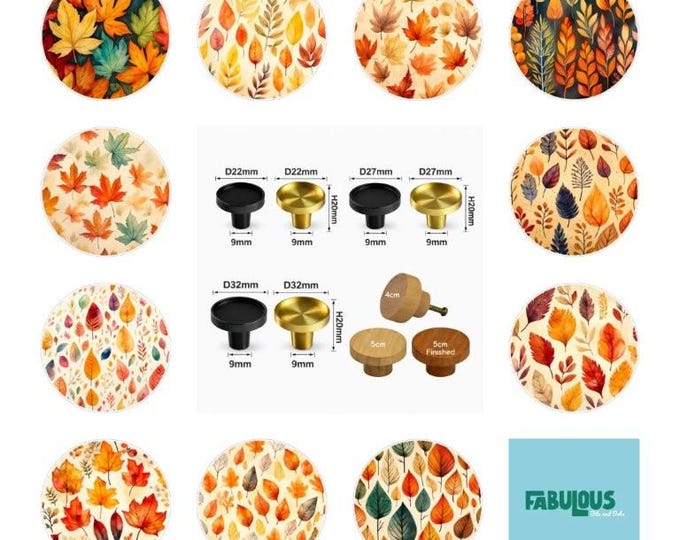 Autumn Leaves Cabinet Handles, Furniture Drawer Knobs, Round Wooden Drawer Knobs, Drawer Handles, Cabinet Pulls