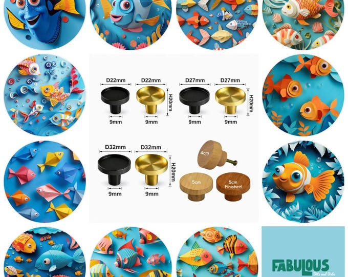 Fish Drawer Knobs, Drinking, Wooden Cabinet Handles