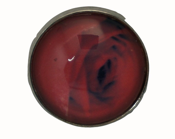 Floral, Red Rose, Round Metal Brooch, Silver Plated, 2.0cm Brooch, Glass, Scarf Pin, Lapel Pin