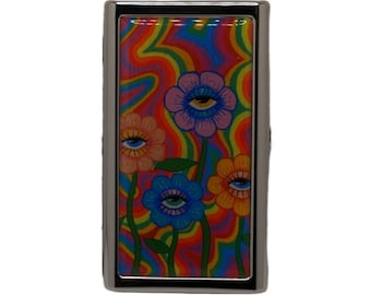 Psychedelic Eyes, King Size Cigarette Case Cigarette Box Metal Money Card Storage Case